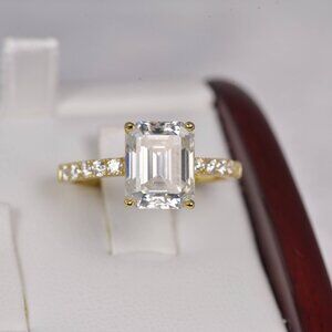 Certified 4.8ct Emerald Cut Full Moissanite Engagement Ring